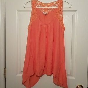 🍎3/$10! EUC Kenar drape swing orange tank top lace detail